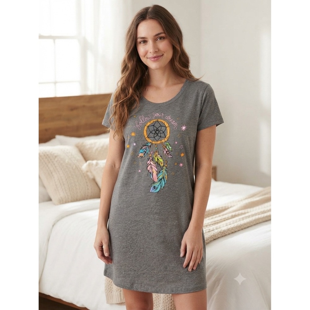 Live and Tell LAT Apparel Dreamcatcher T-Shirt Dress Gray Follow Your Dream S/M